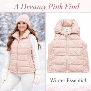 Old Navy Blush Pink Quilted Puffer Vest Large Cozy Winter Layer